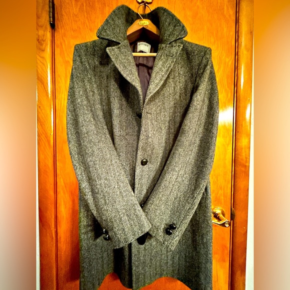 Men's Gray vintage WOODMERE Wool Herringbone Overcoat - Picture 1 of 5